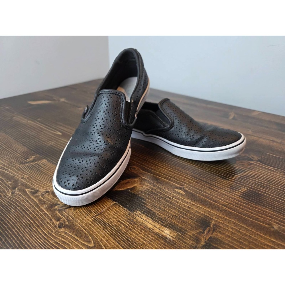 VANS Women's Sneakers Size 8.5 UK 6 Black Leather Slip On Skate Shoes‎ 721356 - Picture 2 of 13